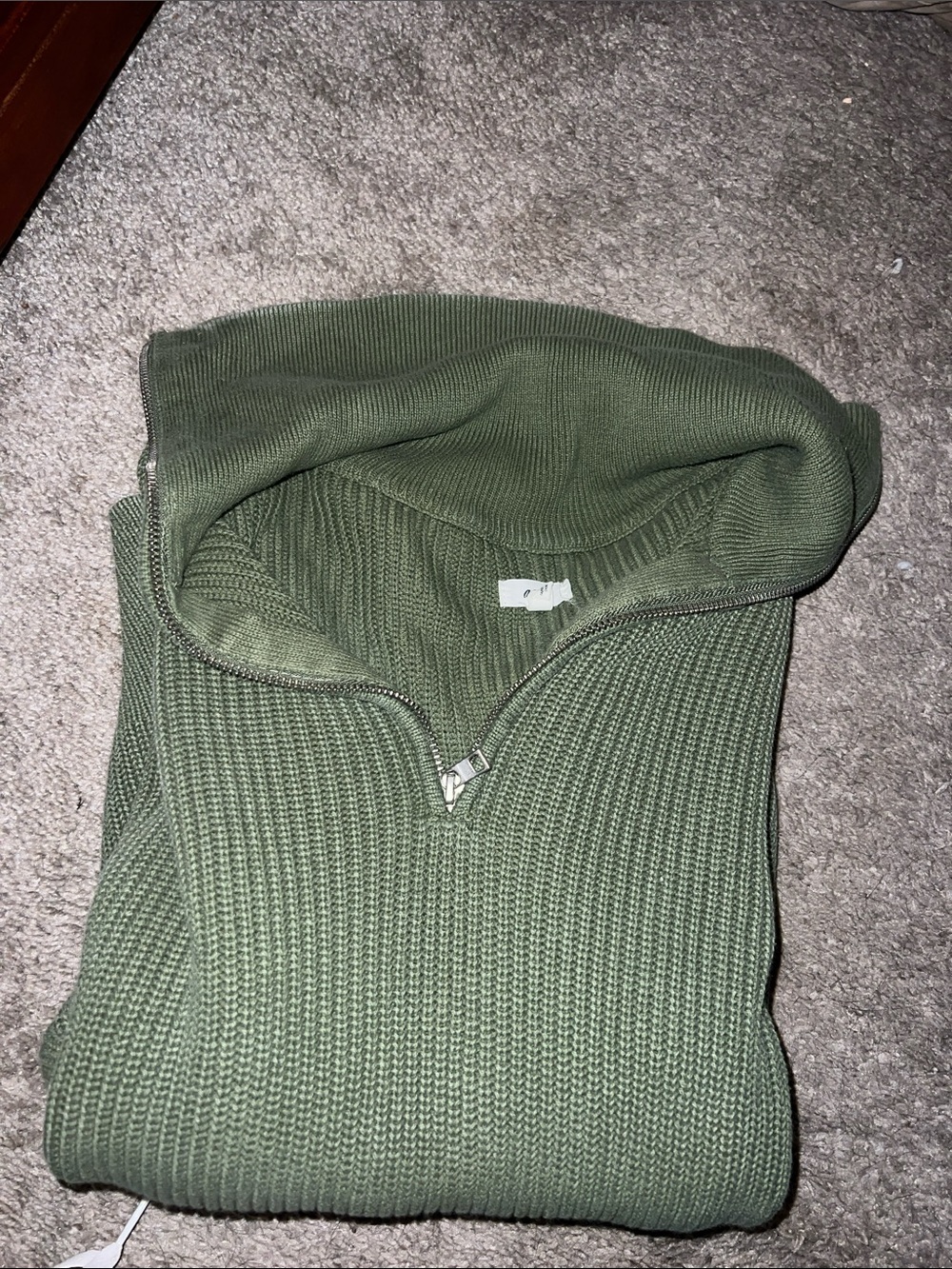aerie Olive Green Half-Zip Ribbed Knit Sweater